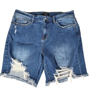 Judy Blue Shorts Womens 2XL (Fits 36x8) Distressed Frayed Hem Bermuda Denim Blue